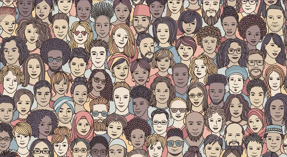 illustrated background of large group of diverse faces