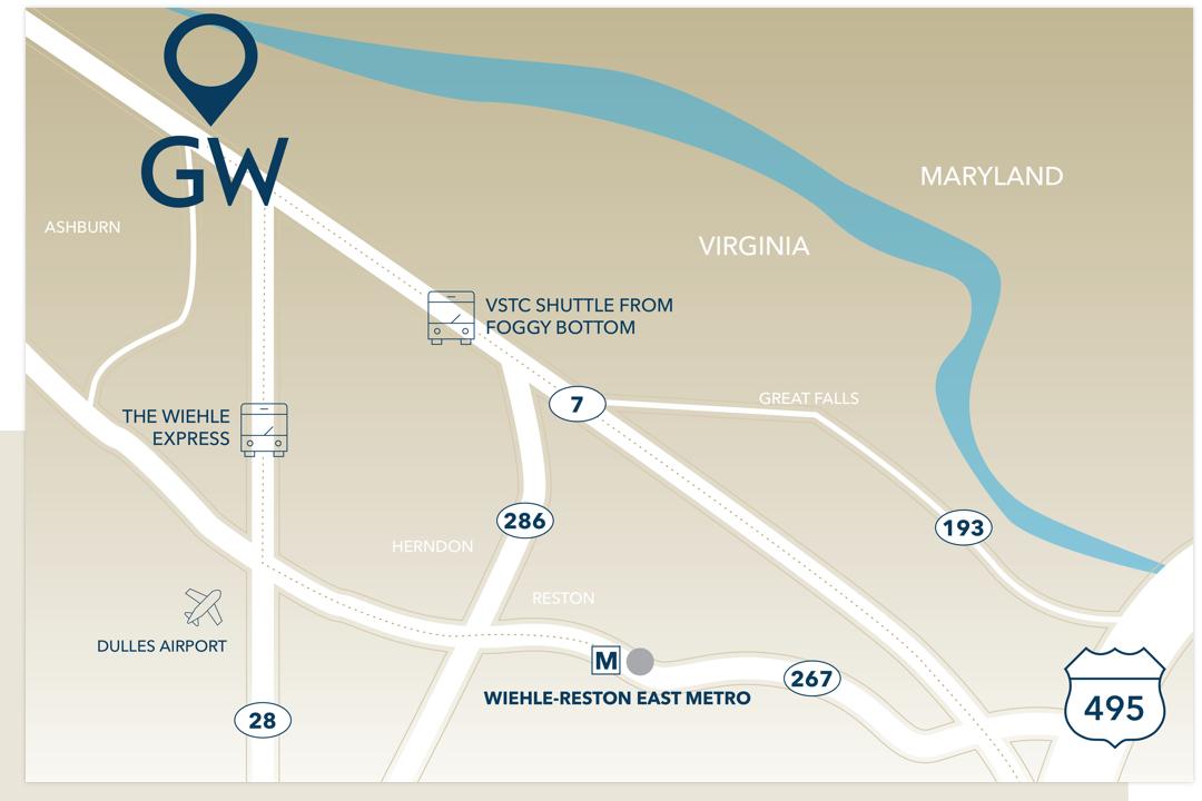 VSTC Campus map with major roads like 66, location in Virginia near Maryland, VSTC Express and Dulles Airport