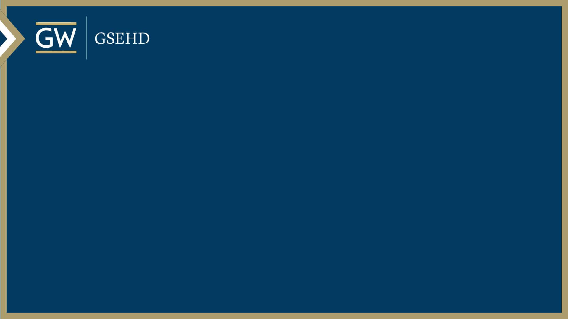 Zoom Background 4: Blue overlay with buff colored border, GW GSEHD logo in corner