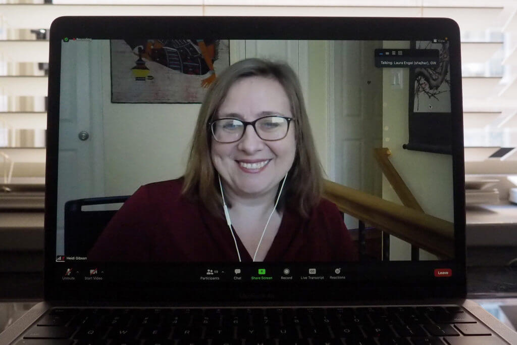 Image of Heidi Gibson speaking on virtual webinar