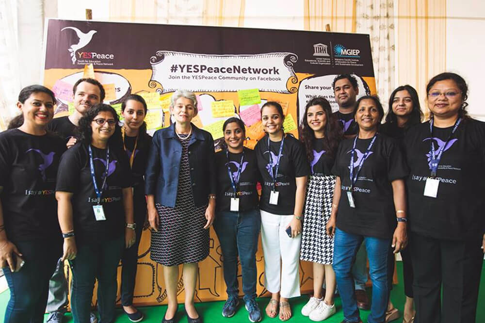 Aishwarya Khurana pictured with group of UNESCO New Delhi team members at a Youth Townhall