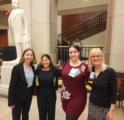In the Capitol Welcome Center: MEP students Lea Winston, Domenica Ochoa, and Meg Capo, with Lotte Lent (MEP Acting Director)