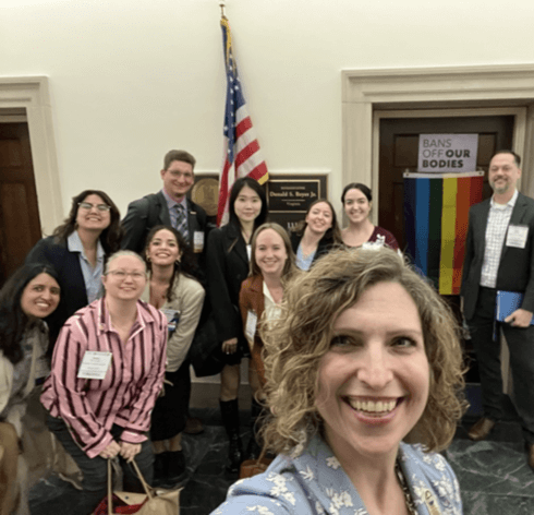 Selfie at Rep. Don Beyer's Office: taken by GSEHD alumna Karen Daley, including students Wildalys Quiñones Del Pino, Fangyi Ma, Lea Winston, and Meg Capo, along with museum professionals