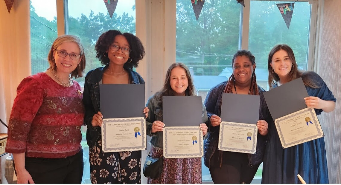(left to right) Professor Sarah Buscher, Jamie Reed, Jordyn Hammer, India McNeill, and Megan Brooks