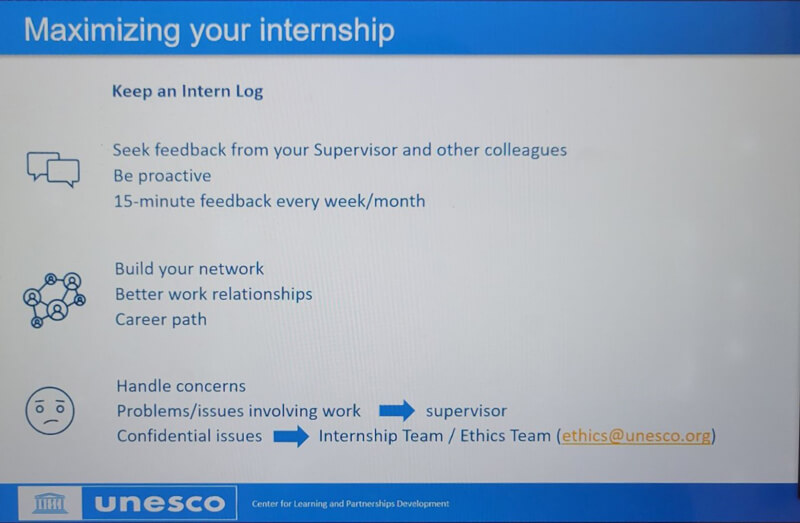 Slide from Welcome to UNESCO Internship call