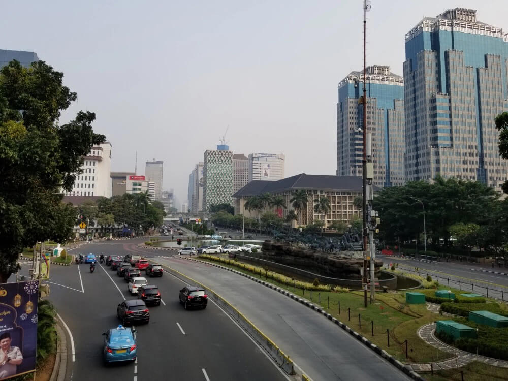 view of Jakarta city with road and large buildings