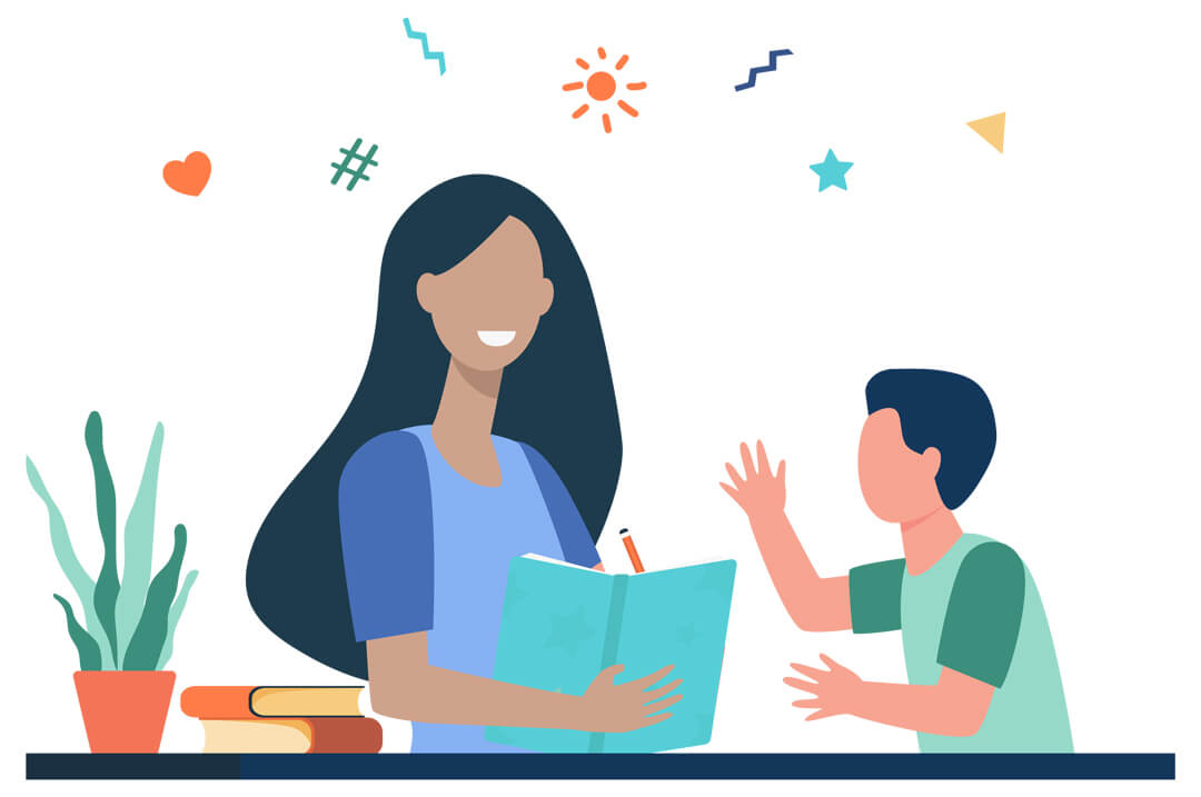 illustration of teacher reading with small child