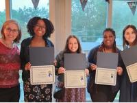 (left to right) Professor Sarah Buscher, Jamie Reed, Jordyn Hammer, India McNeill, and Megan Brooks