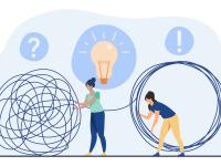 illustration of four professionals untangling a ball of chaos