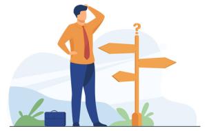 illustration by pch.vector on Freepik of man peering into distance, road sign next to him