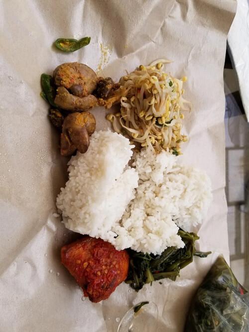 picture of plate of food: Duck liver and Vegetables with Rice