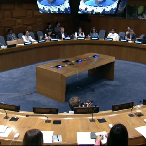 Overview of round table setup in United Nations Headquarters from event where Dr. Engel provided remarks