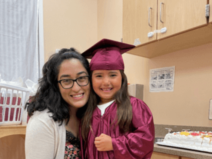 Sadaf Sayar and Kindergartener Evi (permission for photo granted by Evi's parents)