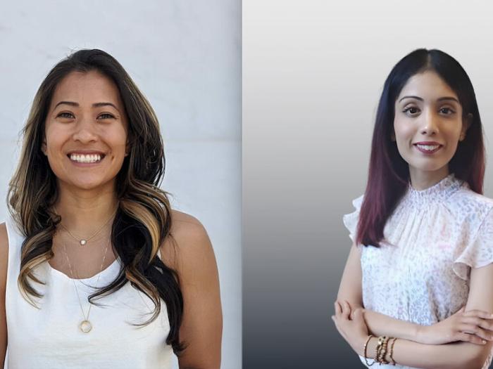 headshots of Claudia Nguyen (left) and Sravya Gummaluri (right)
