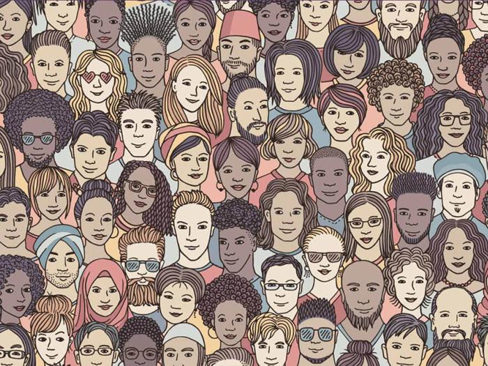 illustrated background of large group of diverse faces