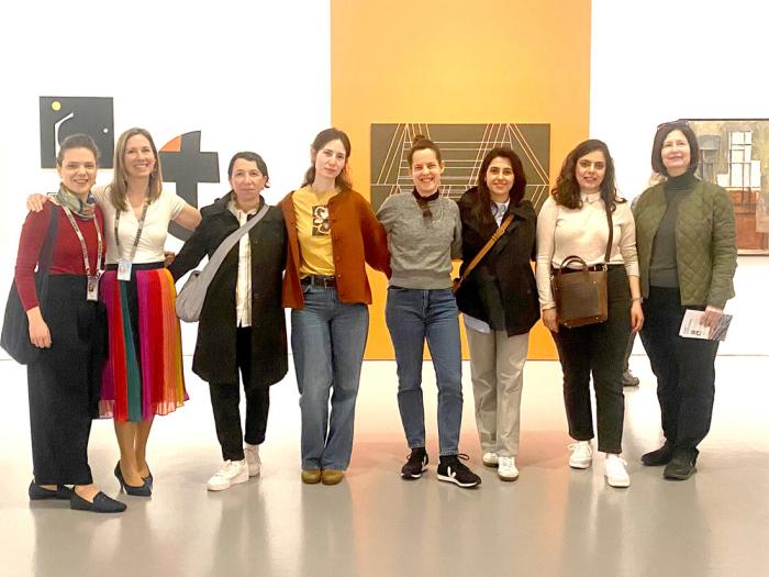 (left to right) Dr. Anat Lapidot-Firilla, Executive Director; Noa Turgeman, Deputy Director of Programs; Besan Abu Abeid, Programs Coordinator; Maya Gayer, Oral History, Columbia U.; Shadi Omar, Museum Anthropology, Columbia U.; Tom Koren, Curatorial Studies, School of Visual Arts, New York; Samah Wattad, Journalism, GW; Dana Golan Miller, Museum Education Program, GW