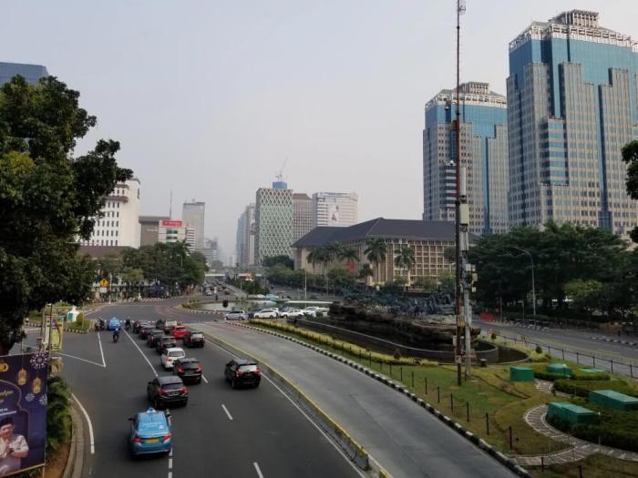 view of Jakarta city with road and large buildings