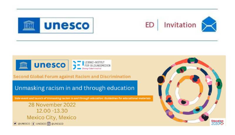 Screenshot of email header with UNESCO logo in top left corner and the event information graphic