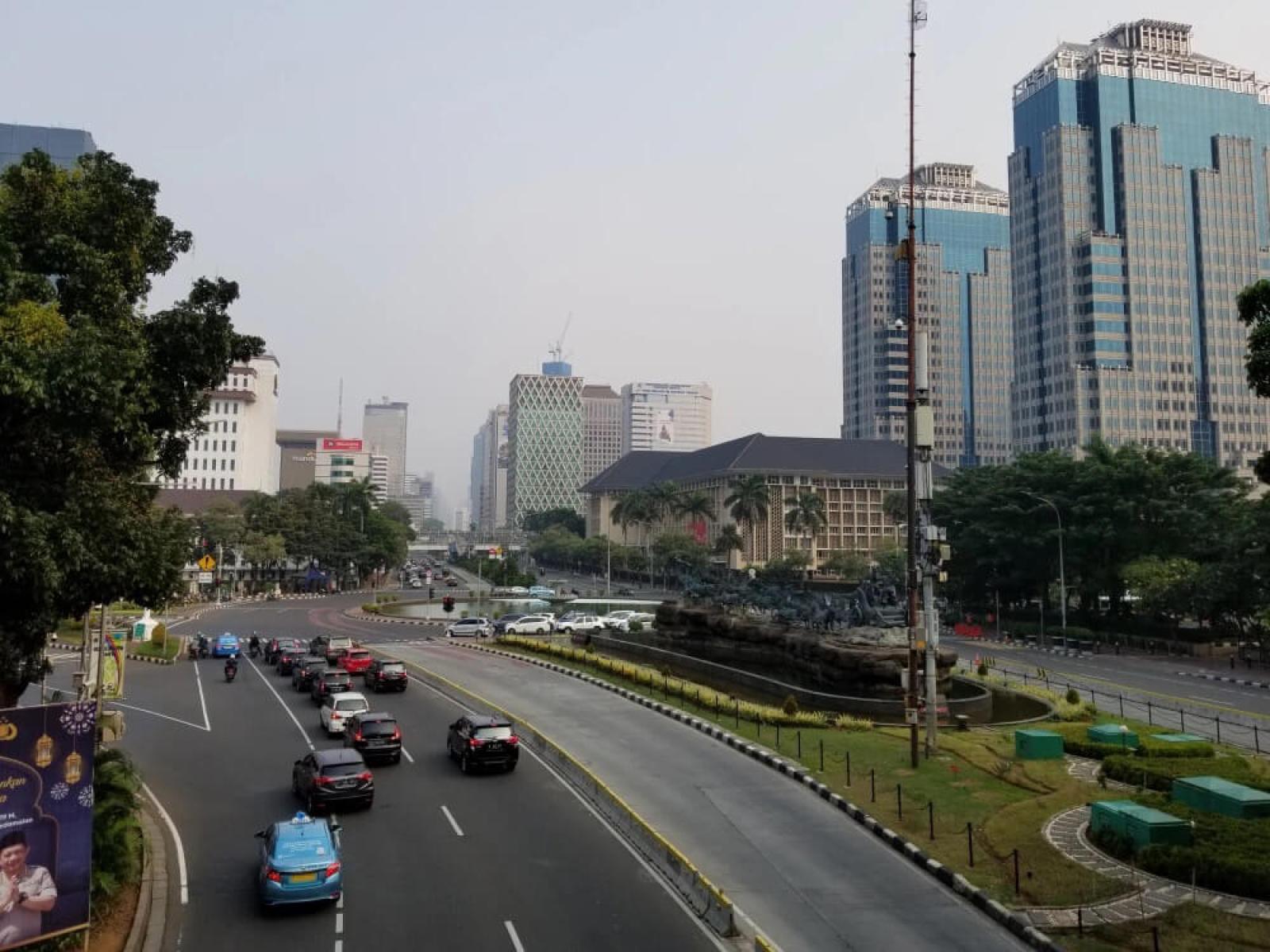 view of Jakarta city with road and large buildings