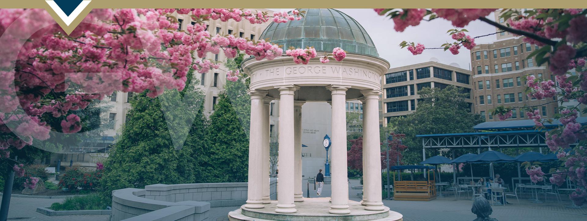 Tempietto on GW campus framed by cherry blossoms