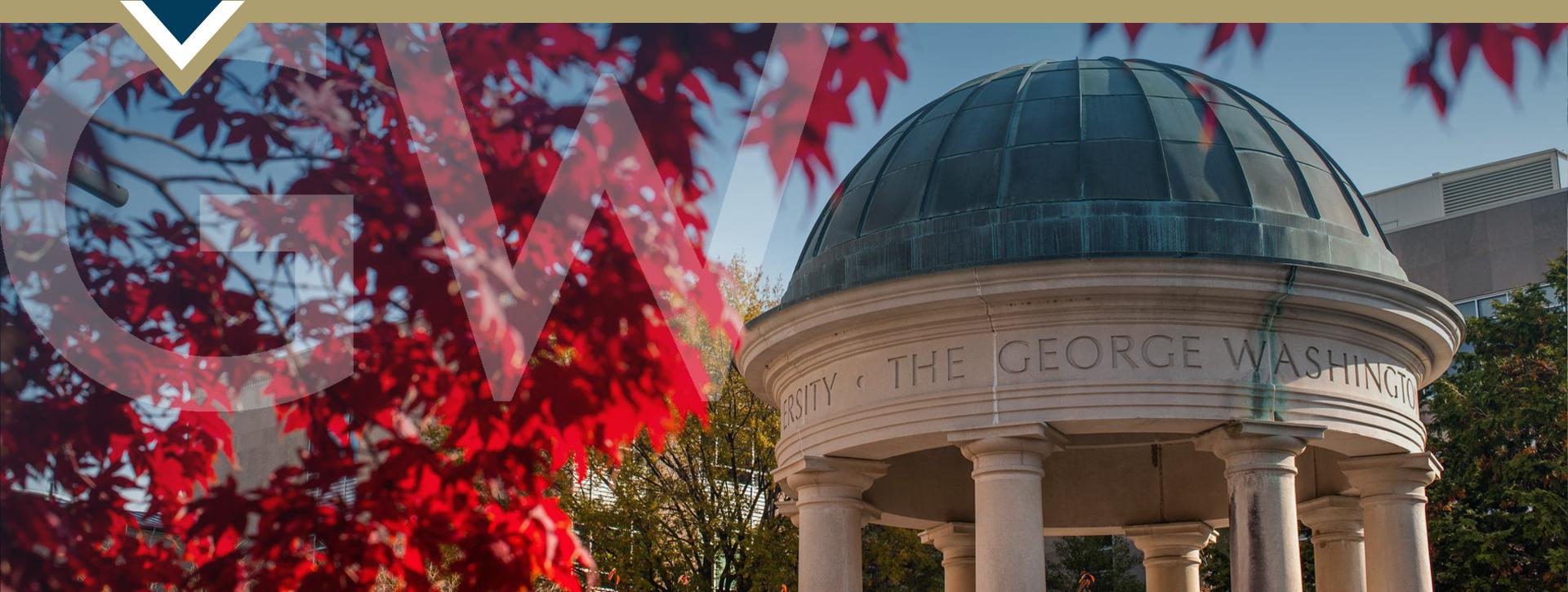 Tempietto on GW campus framed by red leaves