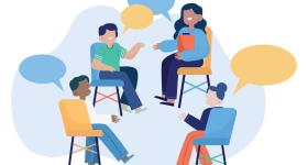 illustration of school counselor talking to three students seated in a circle (Image by Freepik - https://www.freepik.com/free-vector/group-therapy-concept_9909089.htm#page=2&query=school%20counselor&position=1&from_view=search&track=ais )