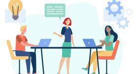 illustration of professional female standing and speaking to two colleagues seated at conference table (Image by pch.vector on Freepik - https://www.freepik.com/free-vector/business-team-planning-working-process-flat-vector-illustration-cartoon-colleagues-talking-sharing-thoughts-smiling-company-office-teamwork-workflow-concept_10606194.htm#&position=2&from_view=user&uuid=d78c2fff-0c6f-4e76-a18c-02909406edf6 )