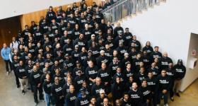 Attendees of the second annual Black Male Educators Convening pose for a group photo taken from above