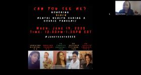 Screenshot from the "Can You See me? Honoring Black Mental Health During A Double Pandemic" event. The speaker shown in the top right corner is Aneesha Perkins.