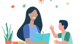 illustration of teacher reading with small child